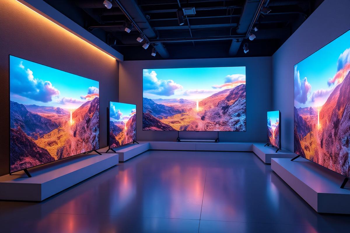 Collectie van verschillende Smart TV modellen met moderne woonkamerinrichting