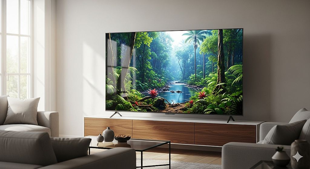 OLED beeldkwaliteit demonstratie - tropische jungle scène met diepe zwarten en levendige kleuren op premium televisie